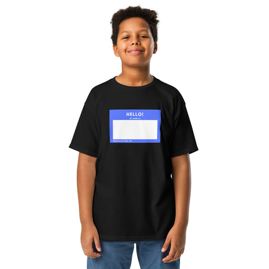 Hello My Name is: He / Him / His Youth classic tee